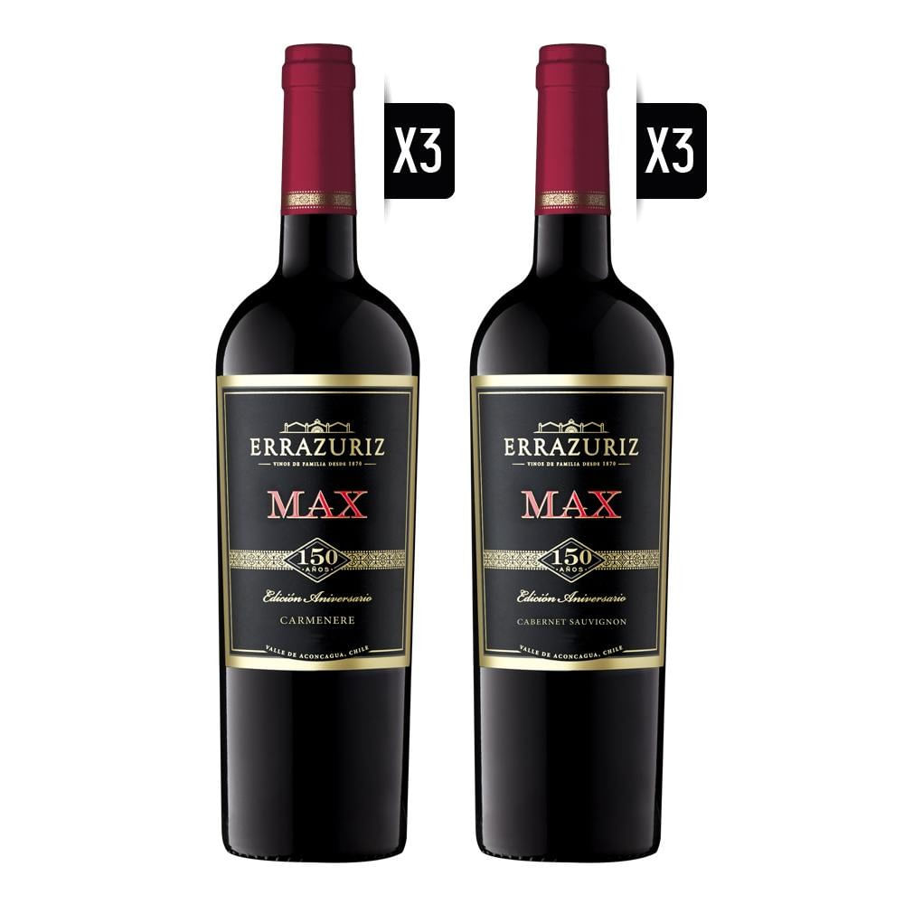 Pack Vino 3x Max Carmenere + 3x Max Cabernet Sauvignon