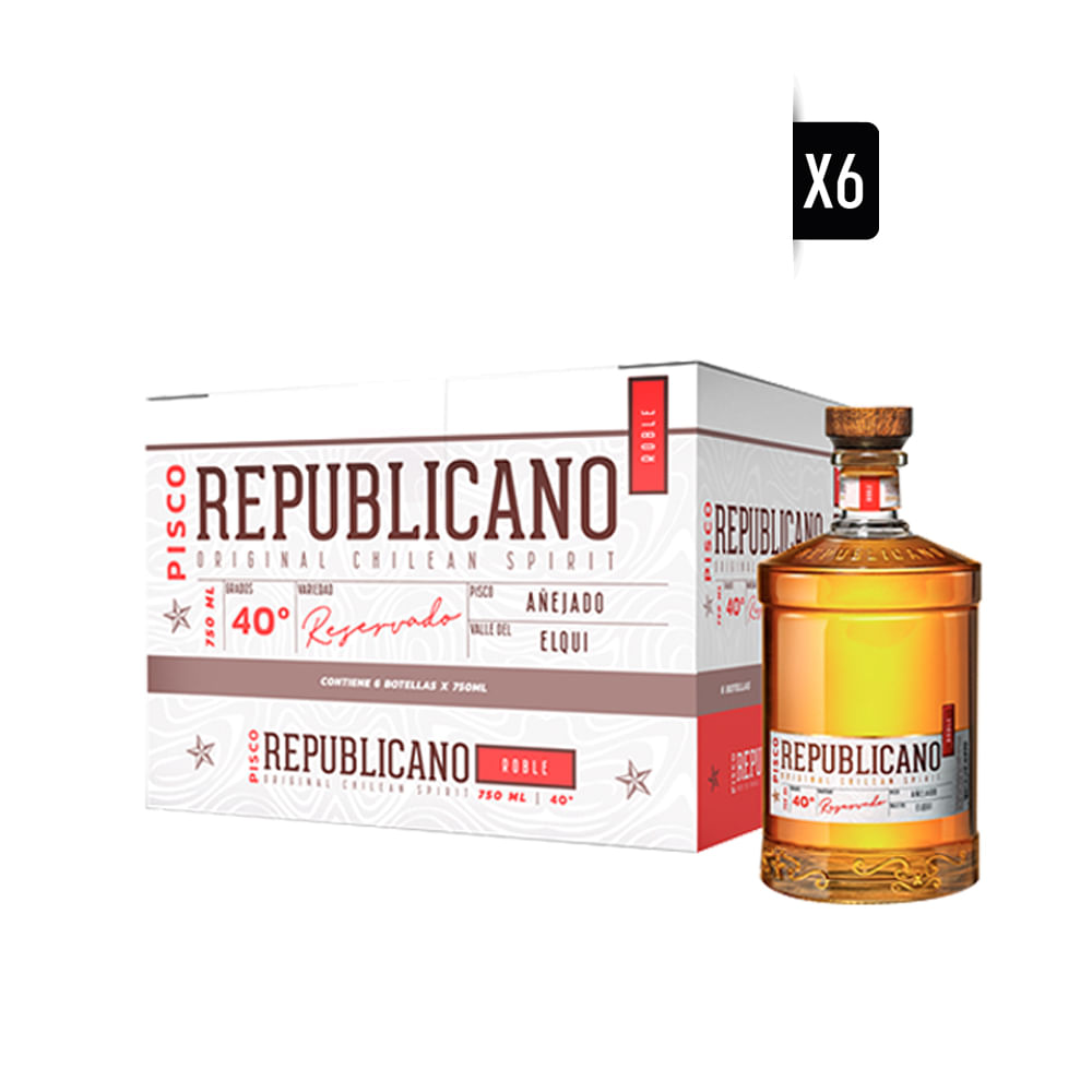 Pack Pisco 6x Republicano Roble Añejado 750cc