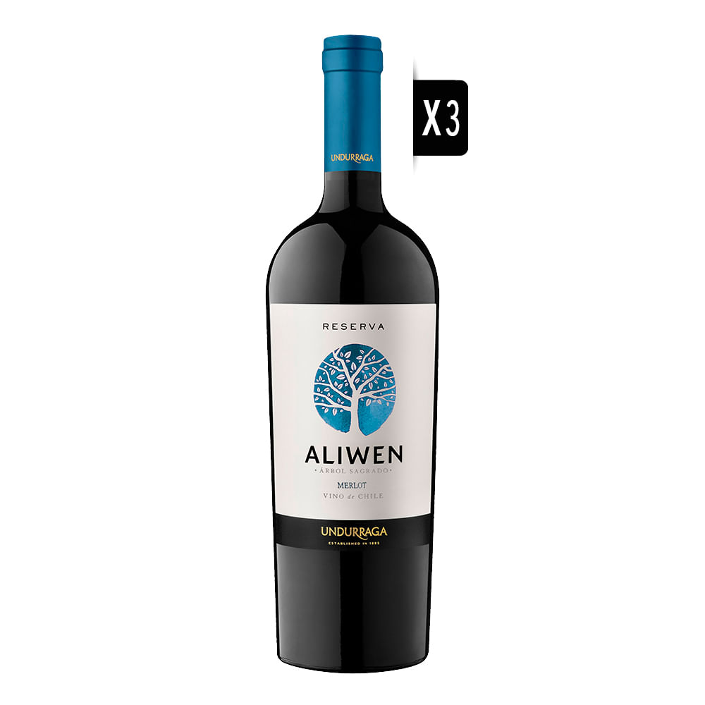 Pack 3x Vino Undurraga Aliwen Merlot