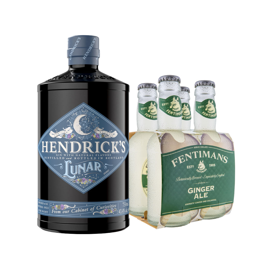 Pack Gin Hendricks Lunar 700cc + 4x Agua Tónica Fentimans Ginger Ale 200cc