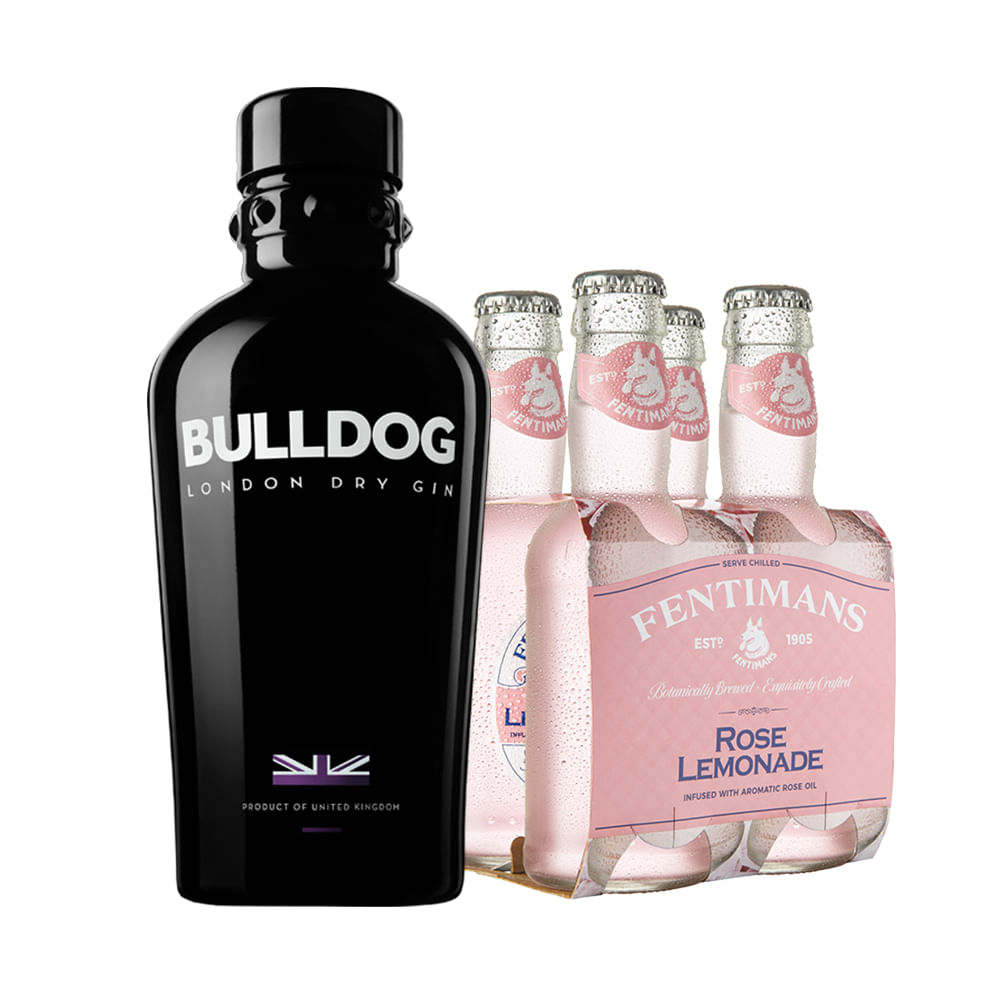 Pack Gin Bulldog 750cc + 4x Agua Tónica Fentimans Rose Lemonade Tonic Water 200cc