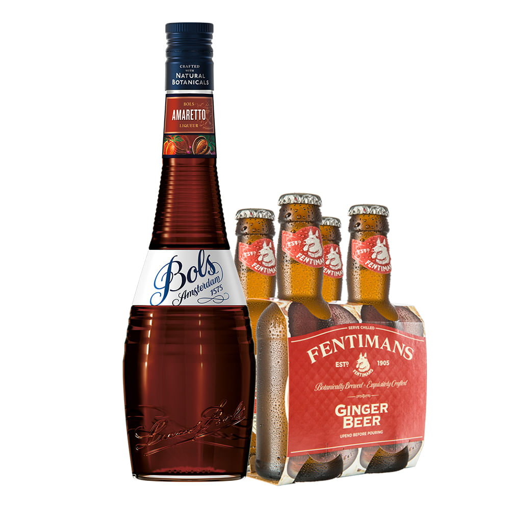 Pack Licor Bols Amaretto 700cc + 4x Agua Tónica Fentimans Ginger Beer 200cc