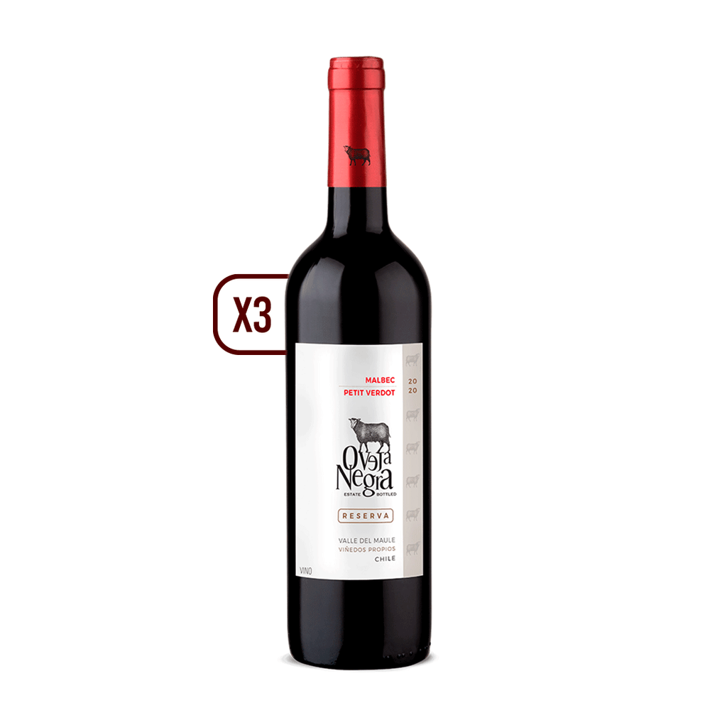 Pack 3x Vino Oveja Negra Reserva Malbec / Petit Verdot 750cc