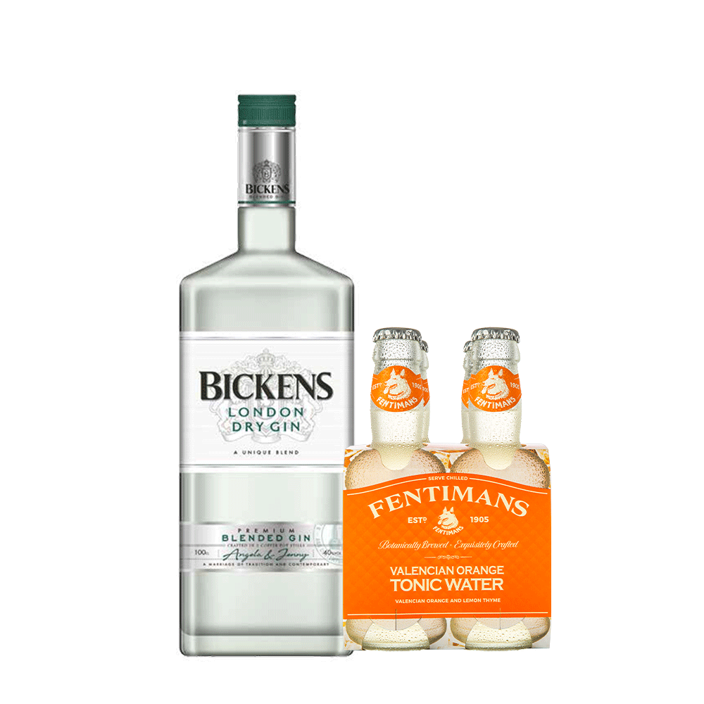Pack Gin Bickens 700cc + 4x Agua Tónica Fentimans Valencian Orange Tonic Water 200cc