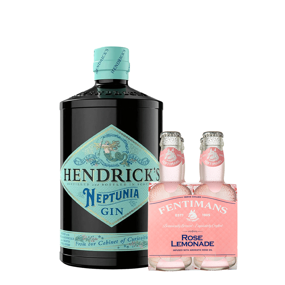 Pack Gin Hendricks Neptunia + 4x Agua Tónica Fentimans Rose Lemonade Tonic Water