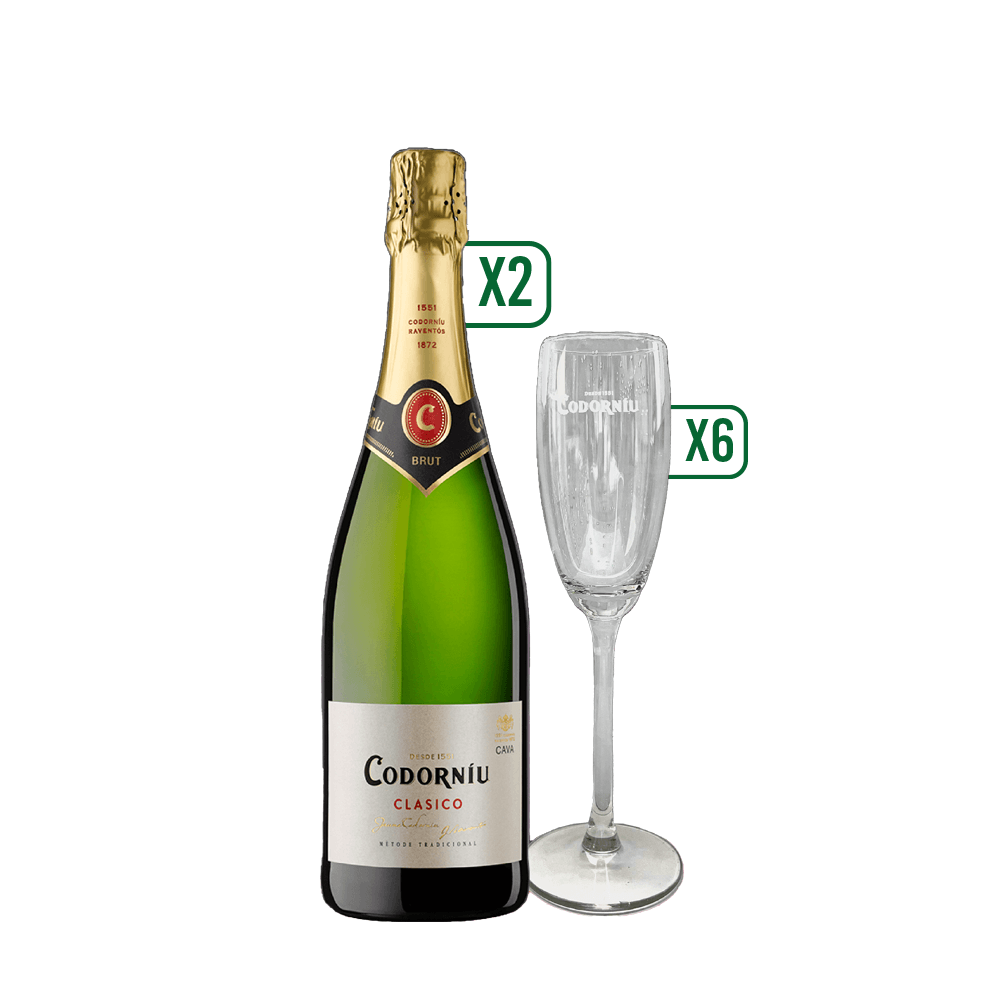 Pack 2x Espumante Codorniu Brut 750cc + 6 Copas Espumante