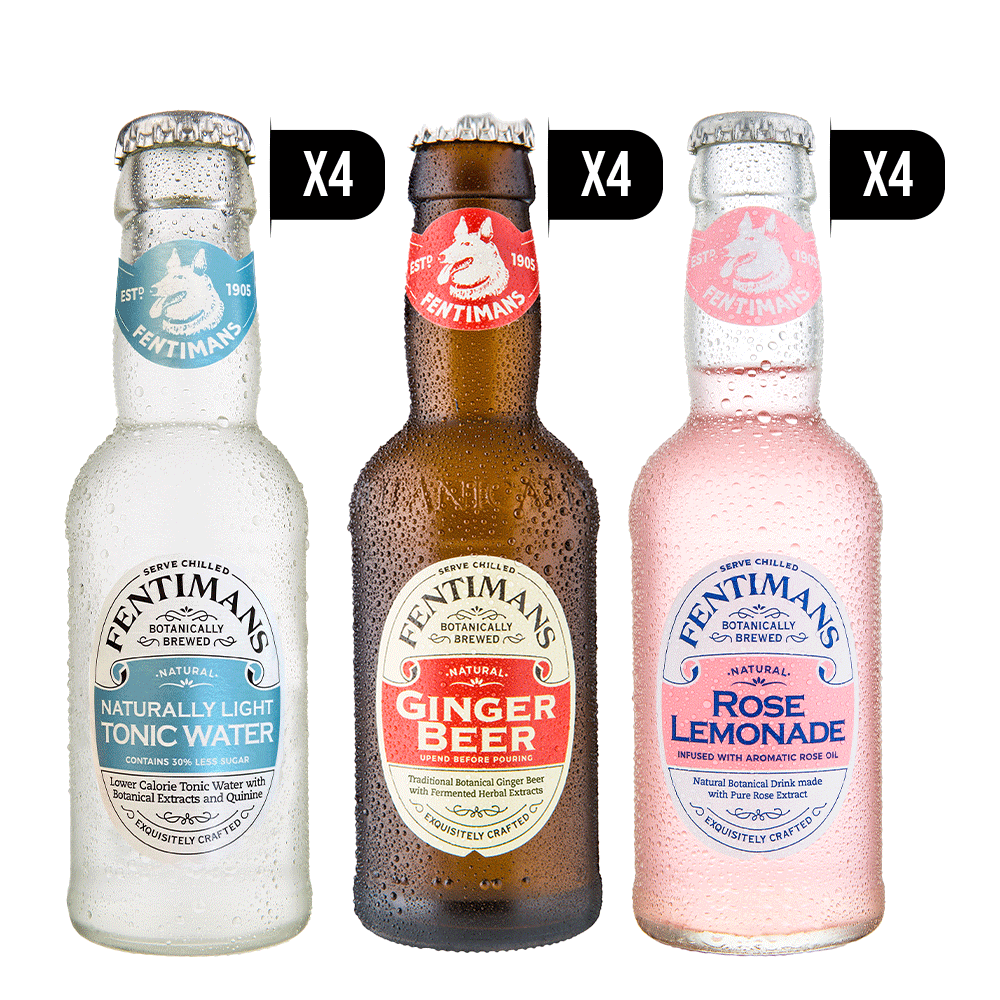 4x Fentimans Light Tonic + 4x Ginger Beer + 4x Rose Lemonade