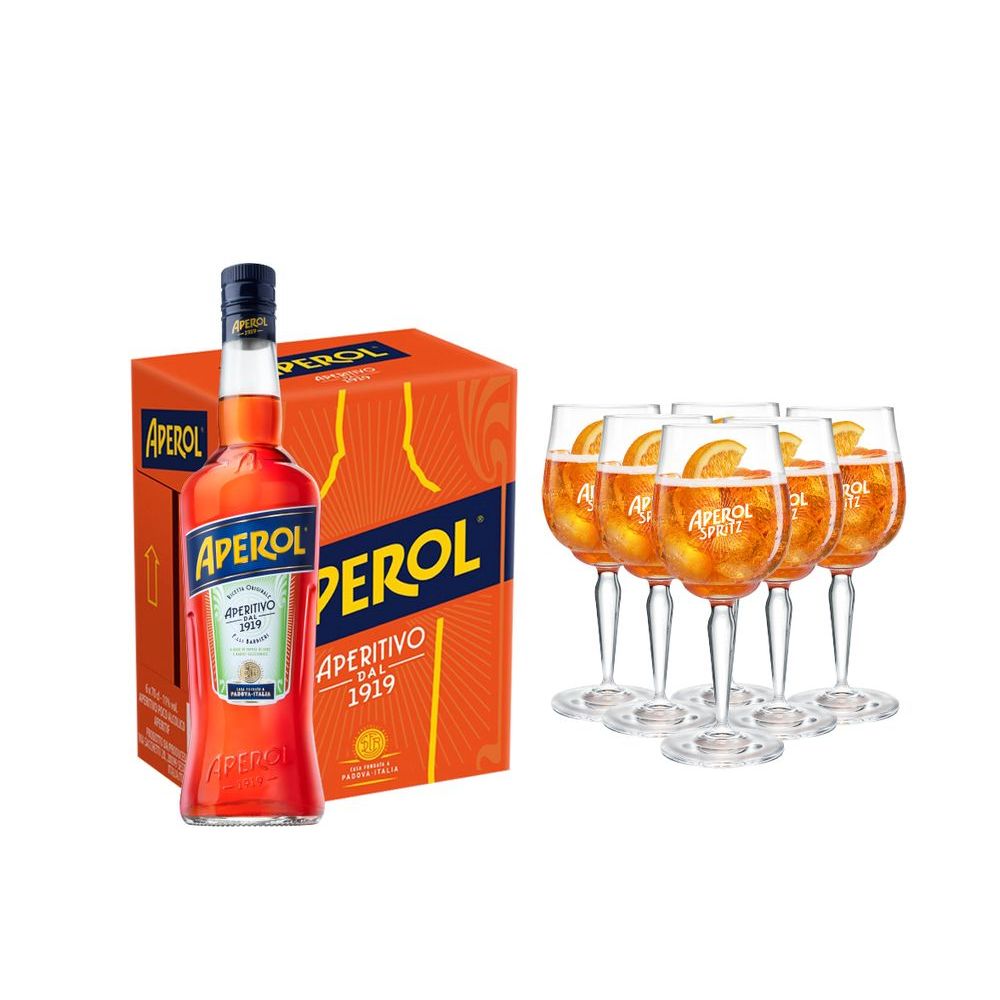 Pack Aperitivo 6xAperol 750cc+Set de 6 copas