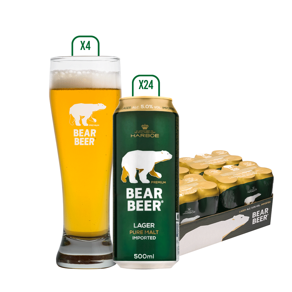 Pack 24 Cerveza Bear Beer Lager 500cc + 4  Garzas