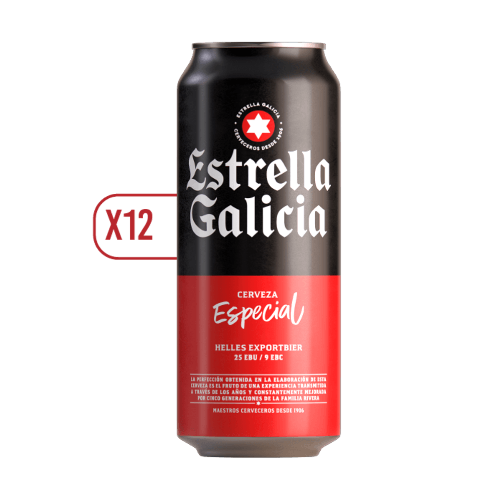 Pack 12x Cerveza Estrella Galicia Lager Lata 500cc