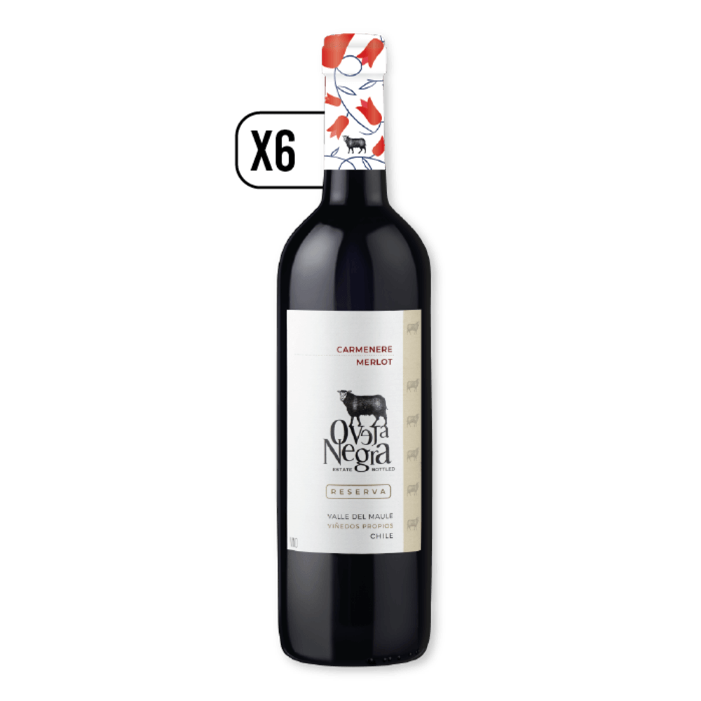 Pack 6x Vino Oveja Negra Reserva Carmenere/Merlot 750cc