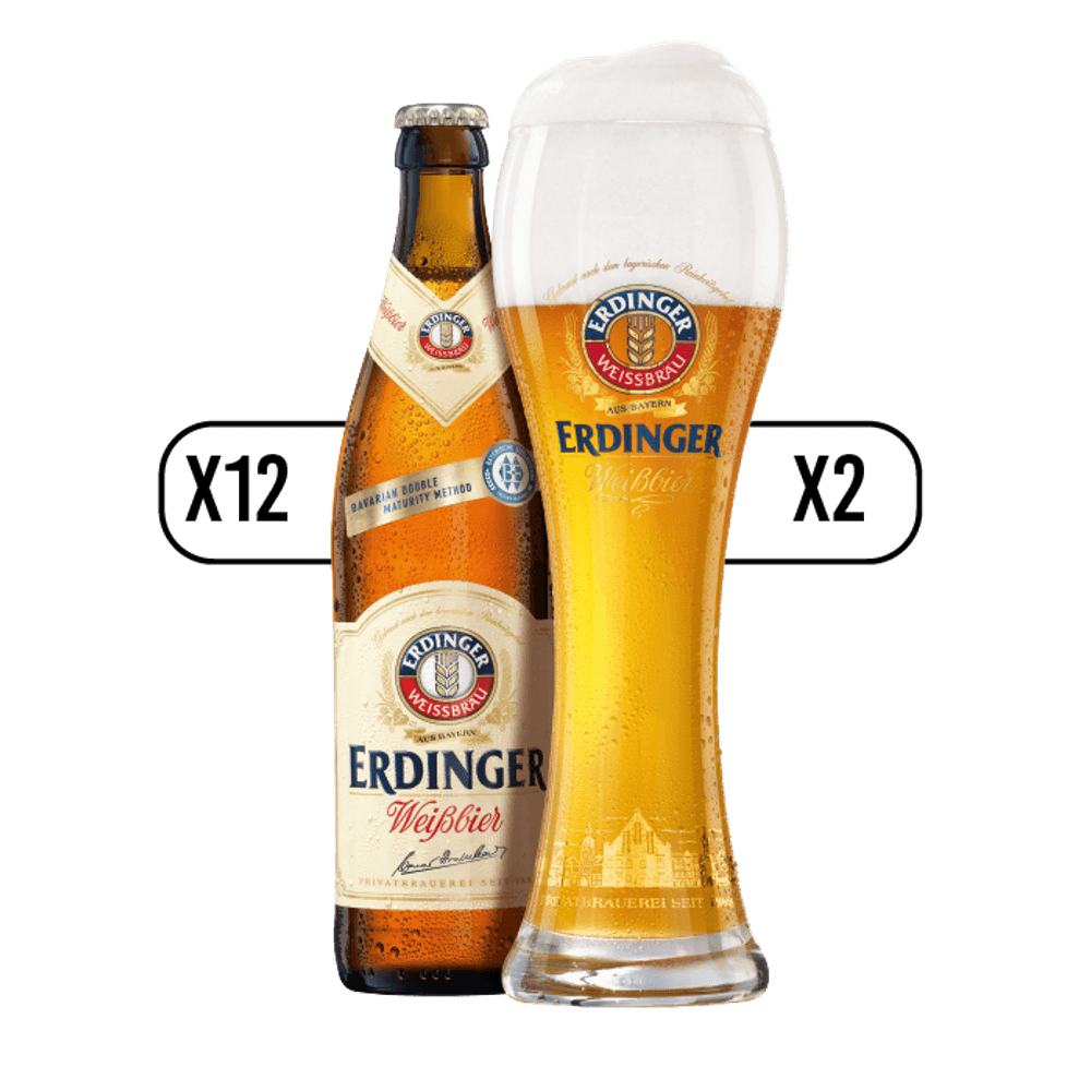 Pack Erdinger Weissbier 500ml + 2 Vasos 500ml