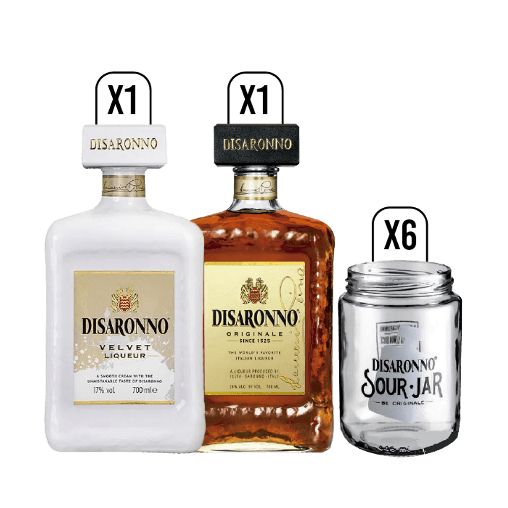 Disaronno Tradicional + Velvet 700cc + Set 6 Vasos