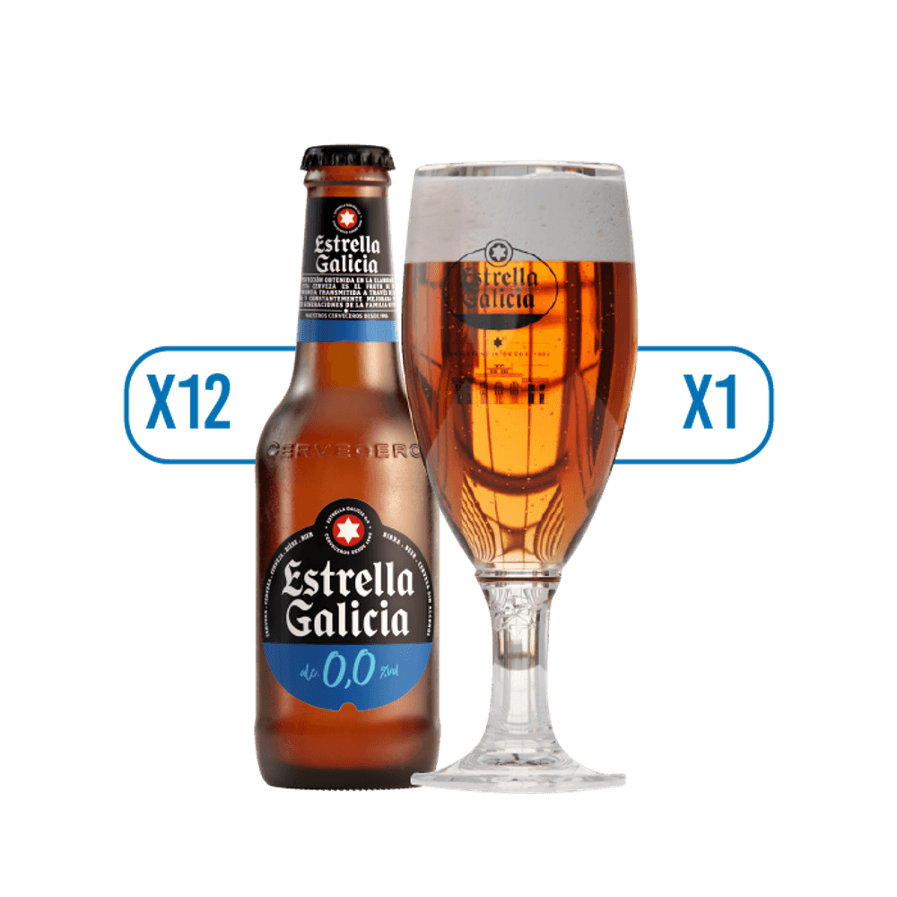 Pack 12 Cervezas Estrella Galicia Sin Alcohol 250cc + Copa
