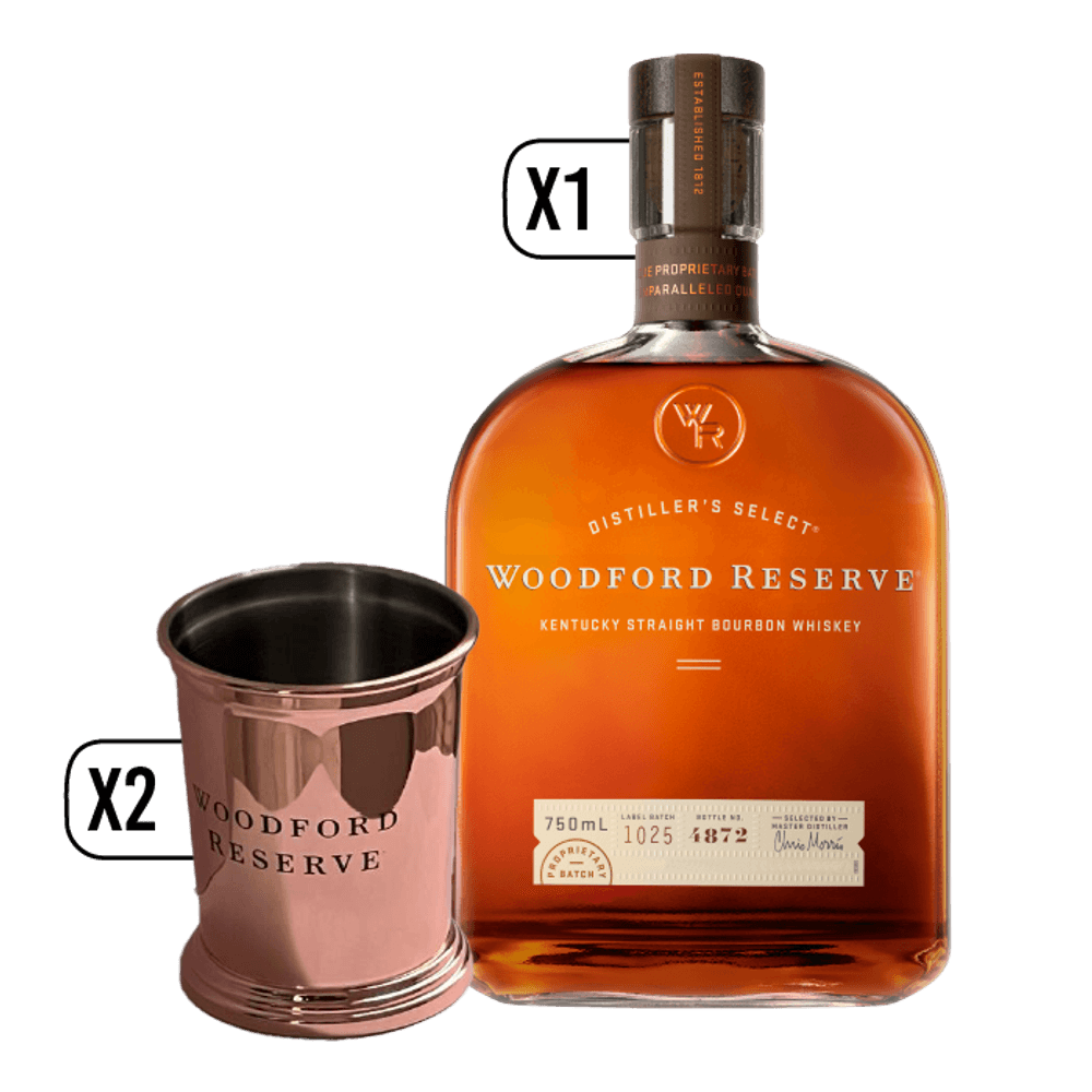 Pack Whisky Woodford Reserve 750cc + 2 Vasos Cobre