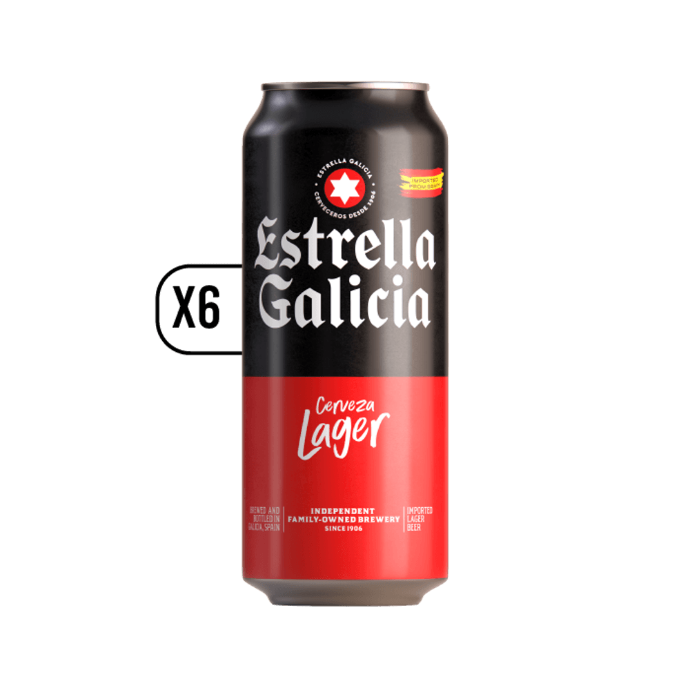 Pack 6x Cerveza Estrella Galicia Lager Lata 500cc