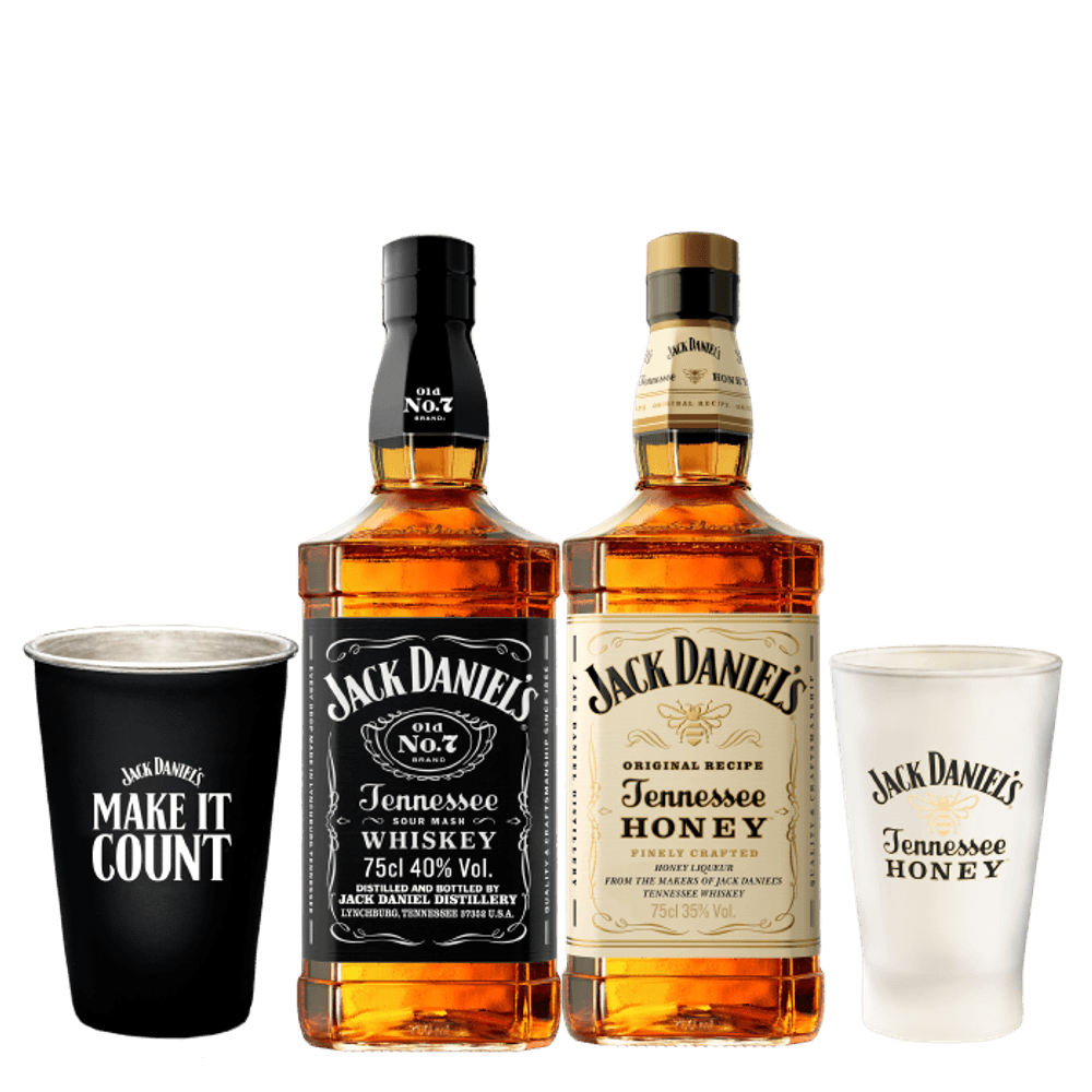 Pack Jack Daniels Honey 750cc + Jack Daniels Old N7 750cc + 2 vasos