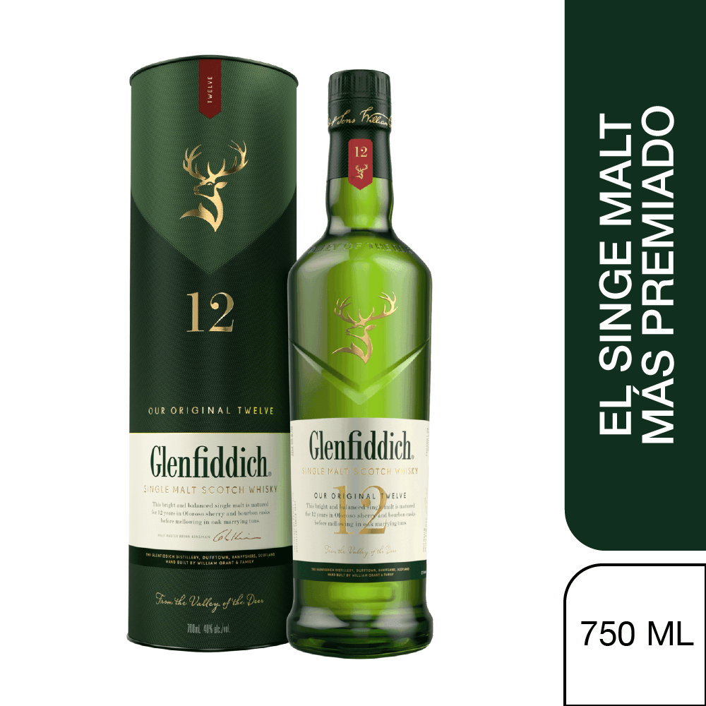 Whisky GLENFIDDICH 12 AÑOS SINGLE MALT 750CC