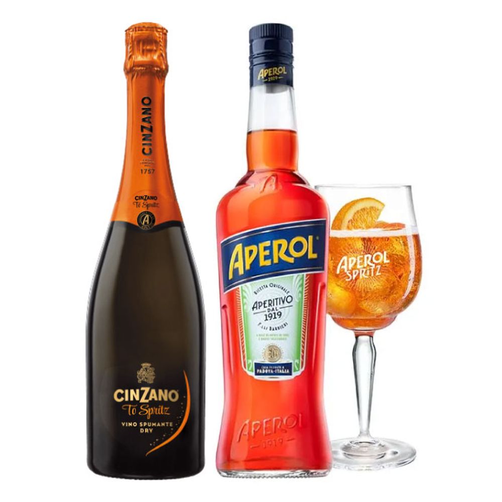 Pack Licor Aperol 750cc + Cinzano 750 + Copa Aperol