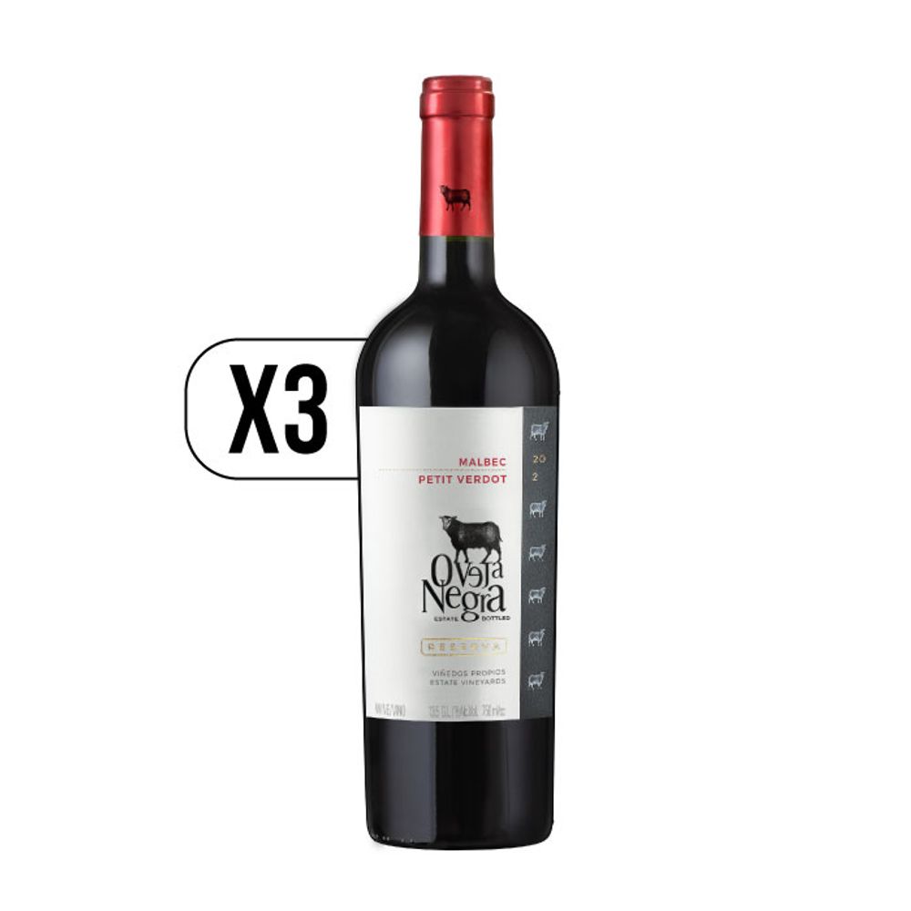 Pack 3x Vino Oveja Negra Reserva Malbec / Petit Verdot 750cc